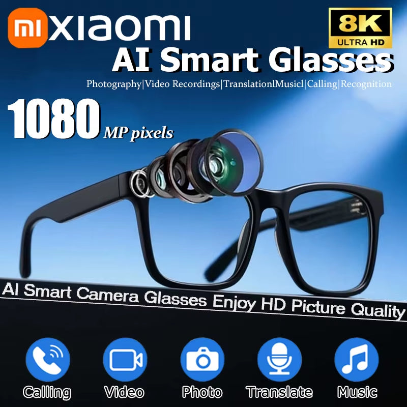 Xiaomi 8K HD AI Smart Glasses Photochromic Multifunction Bluetooth Calling Voice Assistant Music Player Translate Camera Glasses